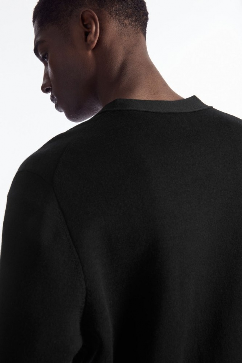 Black COS Double-Faced Merino Wool Cardigan | AS05-J1QZ