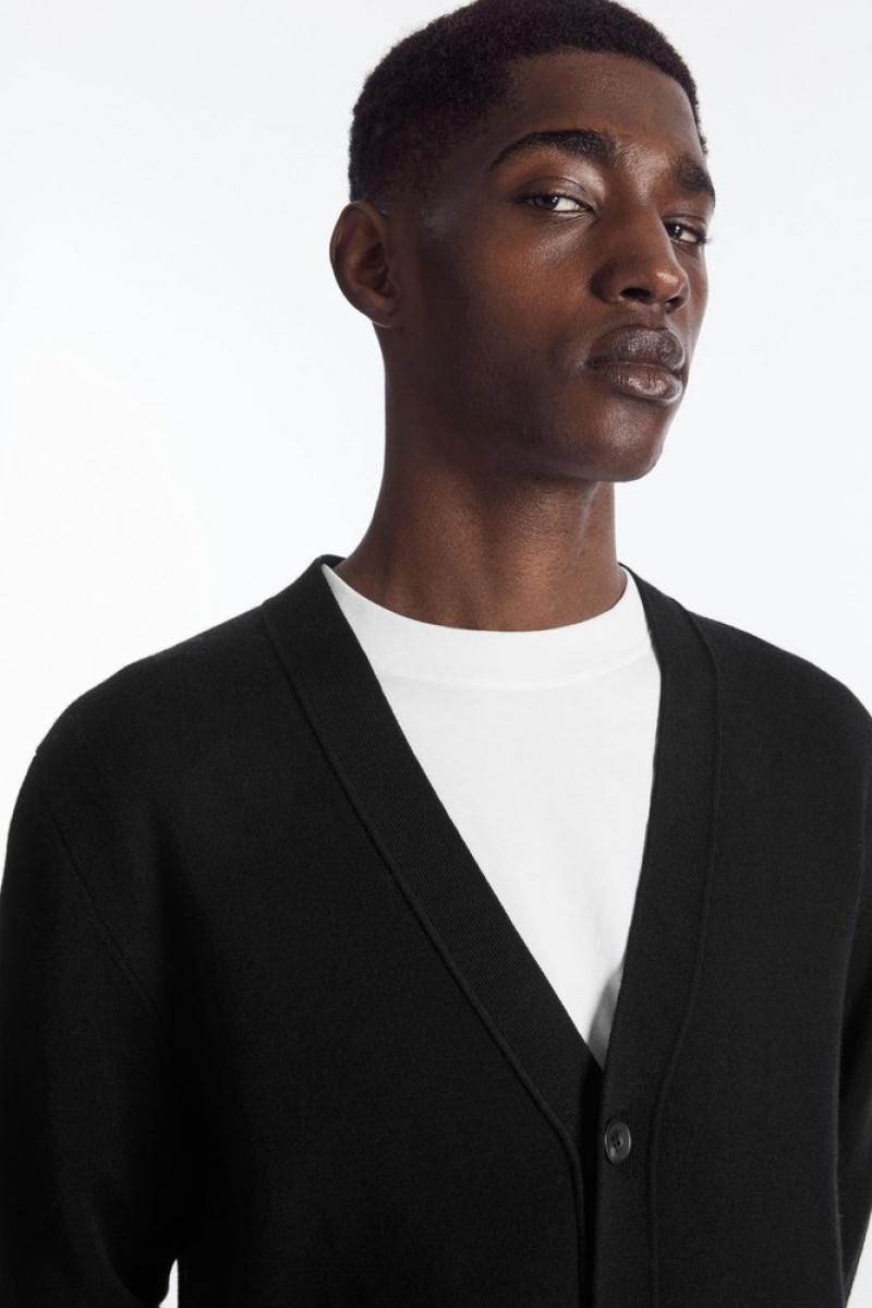 Black COS Double-Faced Merino Wool Cardigan | AS05-J1QZ