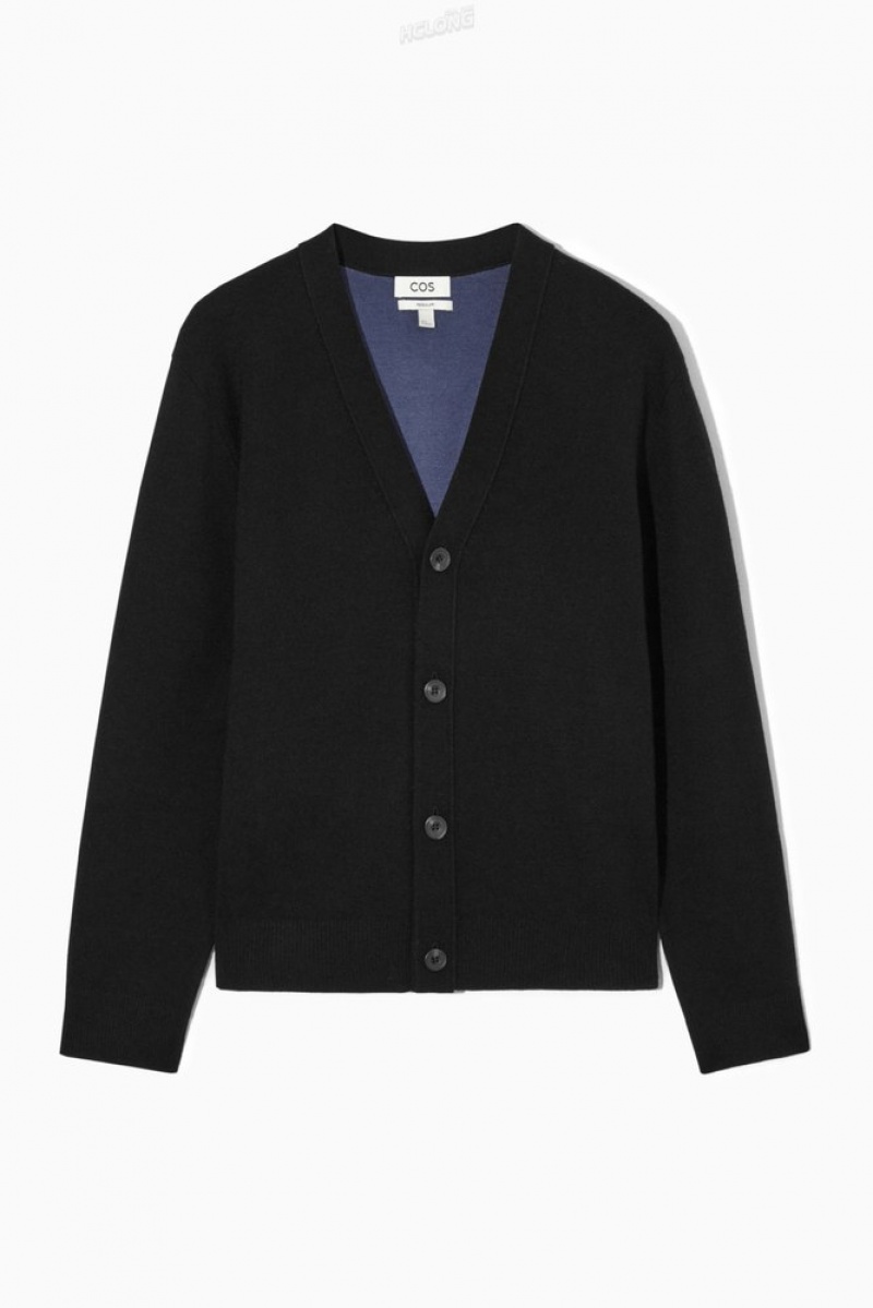 Black COS Double-Faced Merino Wool Cardigan | AS05-J1QZ