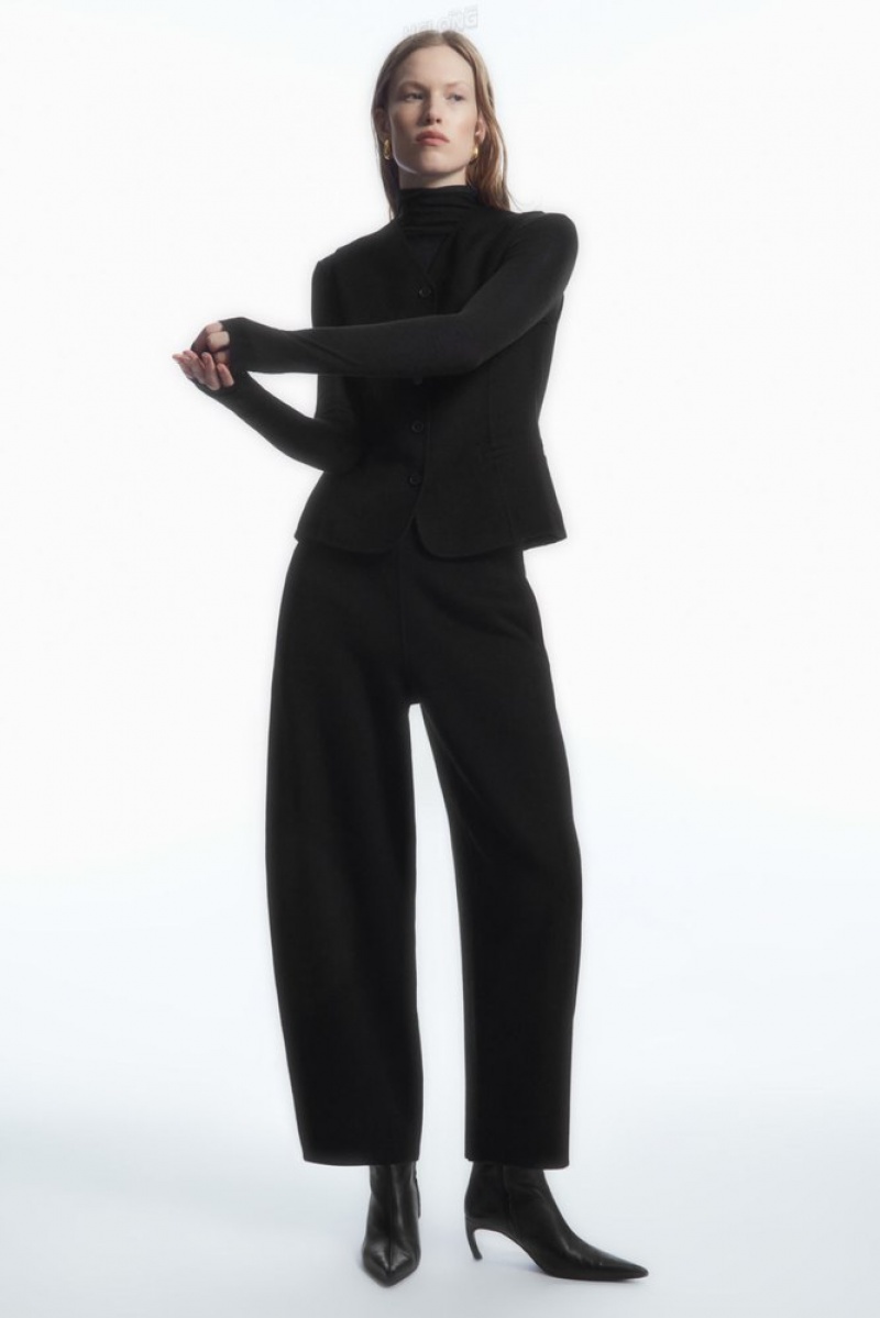 Black COS Double-Faced Wool Balloon-Leg Pants | JZ54-H3PL