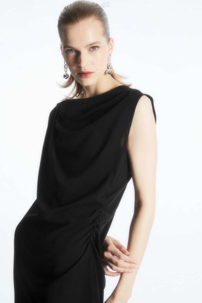 Black COS Draped Sleeveless Dress | GM82-Z1ET