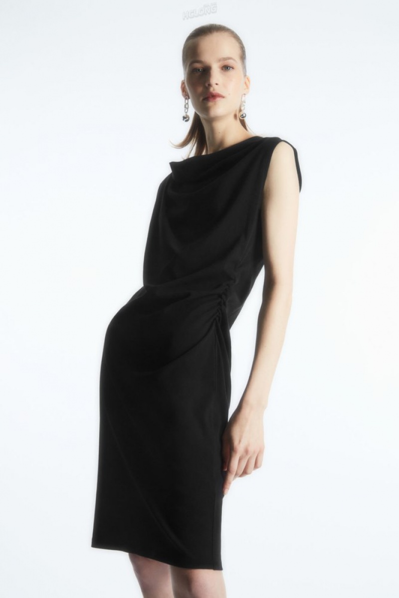 Black COS Draped Sleeveless Dress | GM82-Z1ET