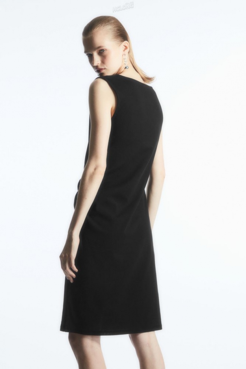 Black COS Draped Sleeveless Dress | GM82-Z1ET