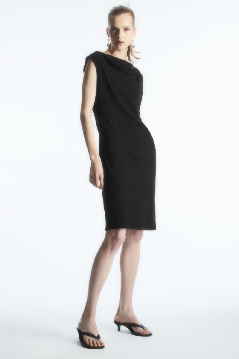 Black COS Draped Sleeveless Dress | GM82-Z1ET