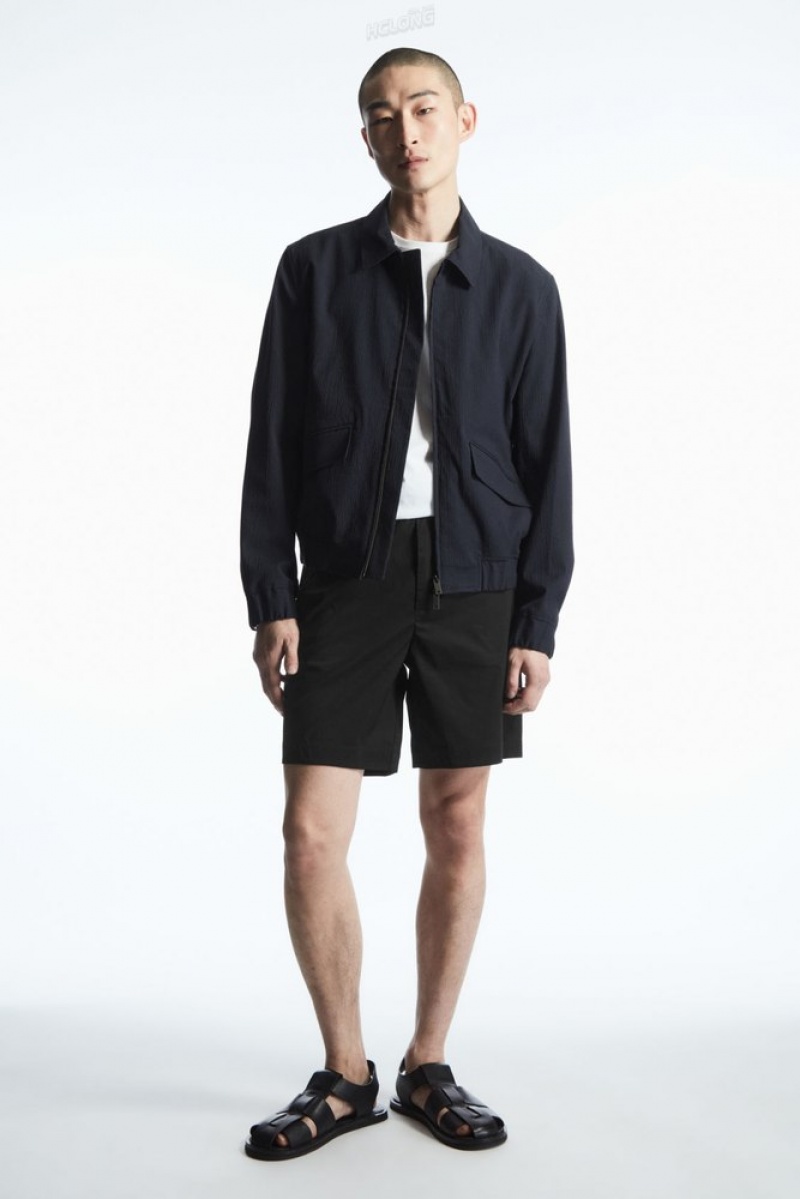 Black COS Elasticated Cotton-Blend Shorts | QV92-V5NS