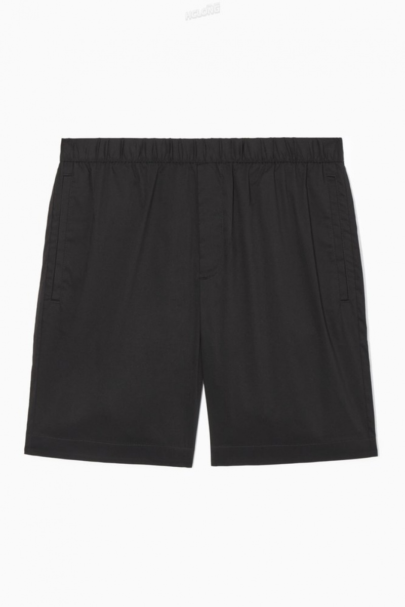 Black COS Elasticated Cotton-Blend Shorts | QV92-V5NS