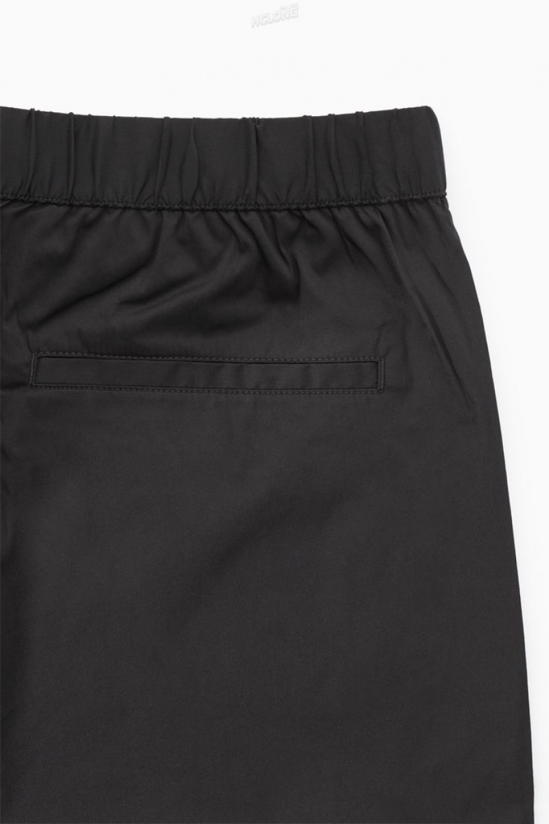 Black COS Elasticated Cotton-Blend Shorts | QV92-V5NS