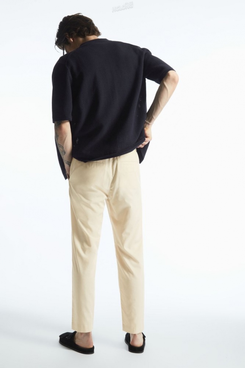 Black COS Elasticated Tapered Twill Pants | DT84-G7RS