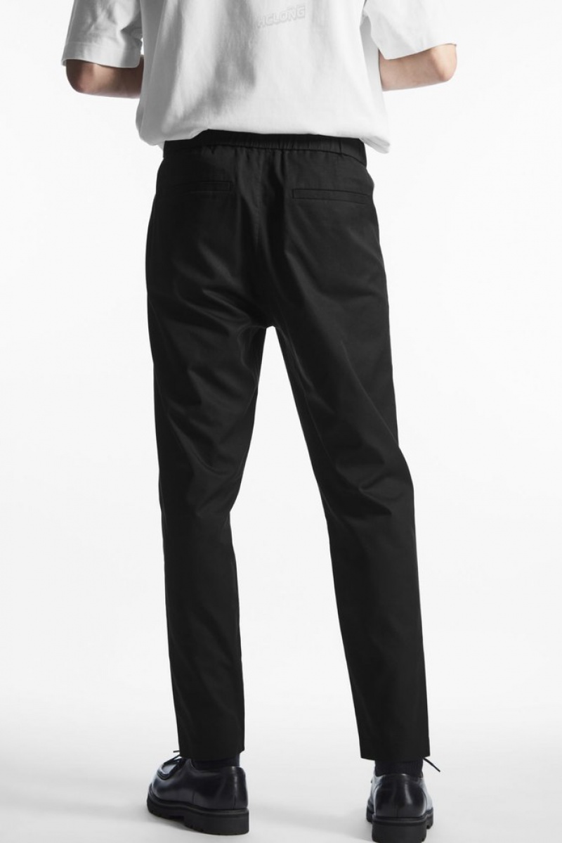 Black COS Elasticated Tapered Twill Pants | VI73-B9HM