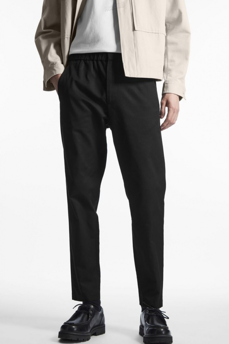 Black COS Elasticated Tapered Twill Pants | VI73-B9HM