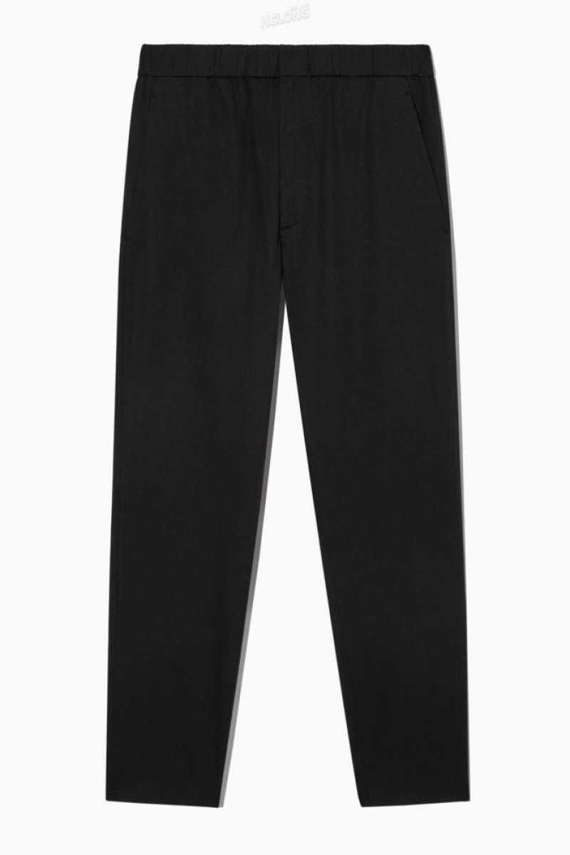 Black COS Elasticated Tapered Twill Pants | VI73-B9HM