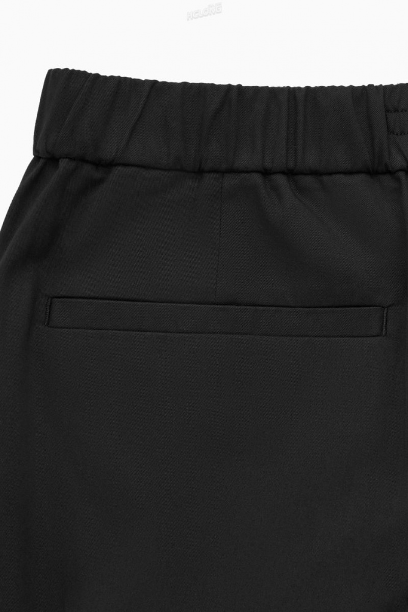 Black COS Elasticated Tapered Twill Pants | VI73-B9HM