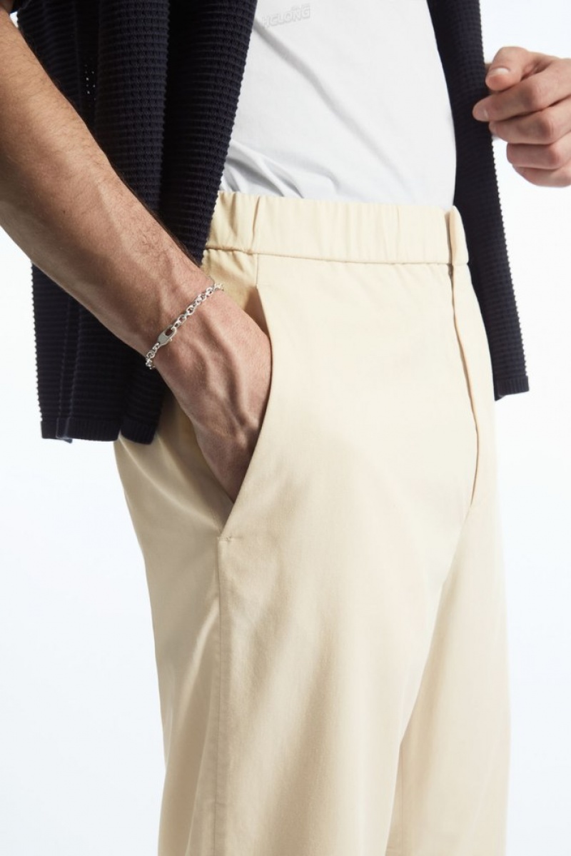 Black COS Elasticated Tapered Twill Trousers | RN31-Q0GU