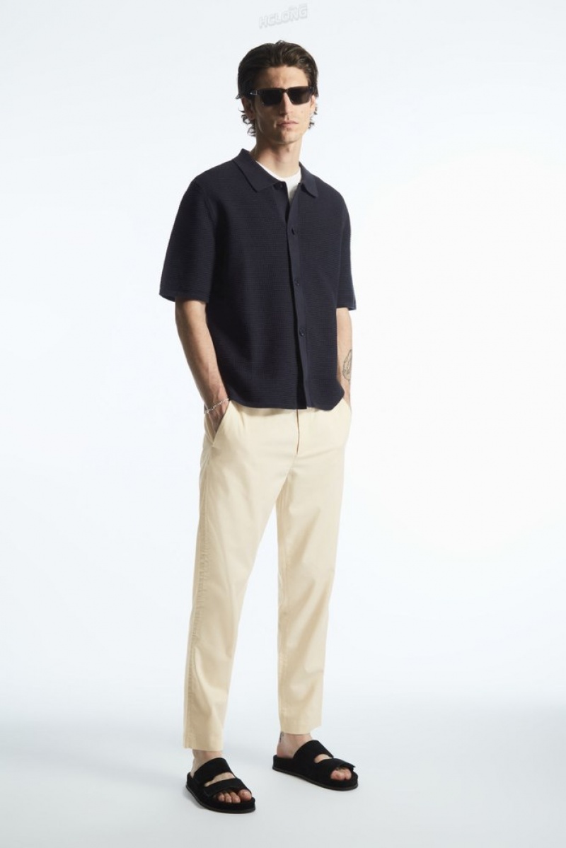 Black COS Elasticated Tapered Twill Trousers | RN31-Q0GU