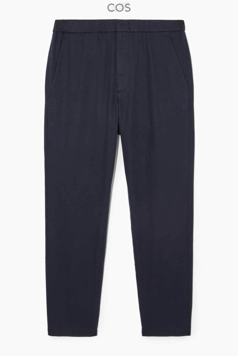 Black COS Elasticated Tapered Twill Trousers | ZT38-S9IU