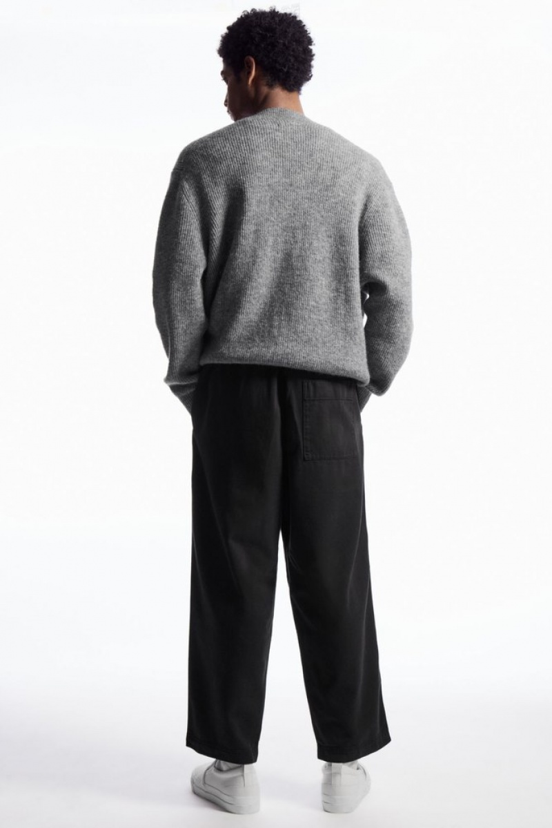 Black COS Elasticated Twill Pants | QQ80-B3PT