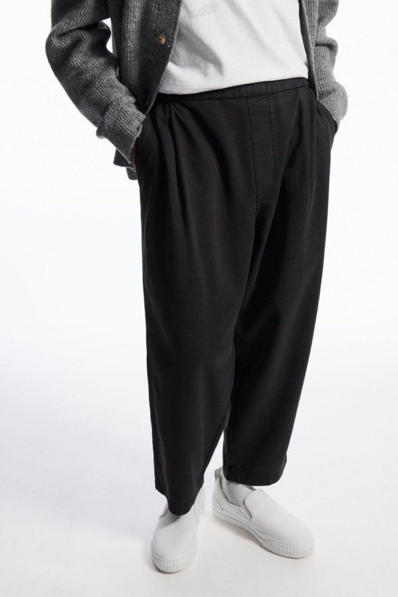 Black COS Elasticated Twill Pants | QQ80-B3PT