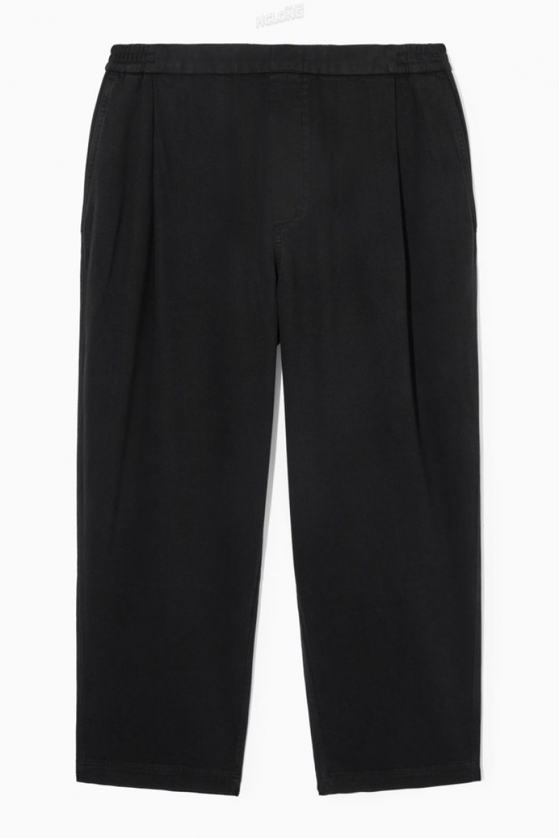 Black COS Elasticated Twill Pants | QQ80-B3PT