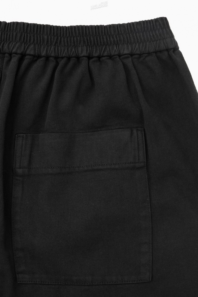 Black COS Elasticated Twill Pants | QQ80-B3PT