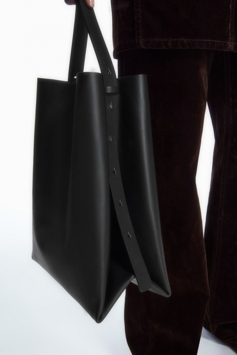 Black COS Folded Shopper - Leather | NL39-T0OX