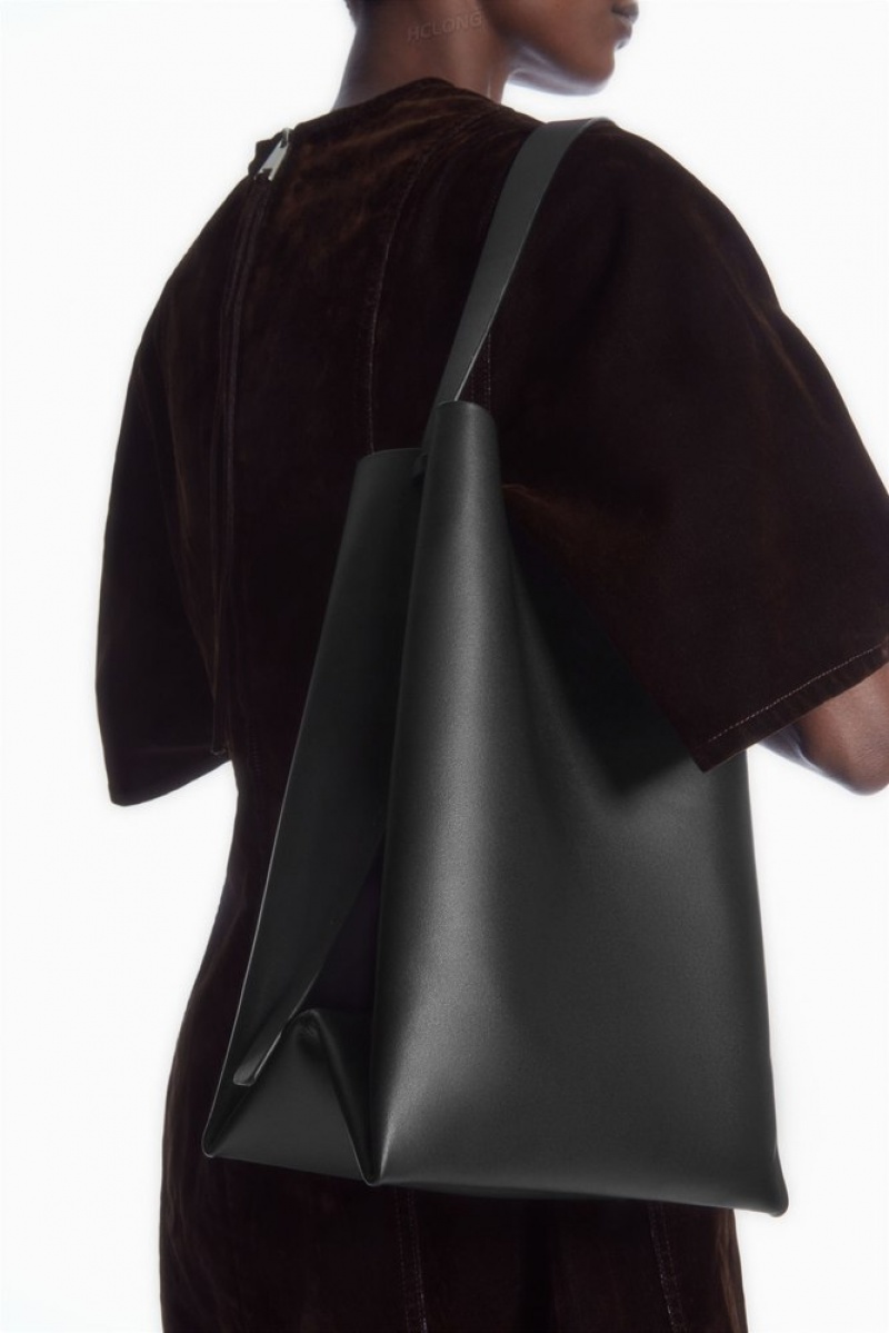 Black COS Folded Shopper - Leather | NL39-T0OX