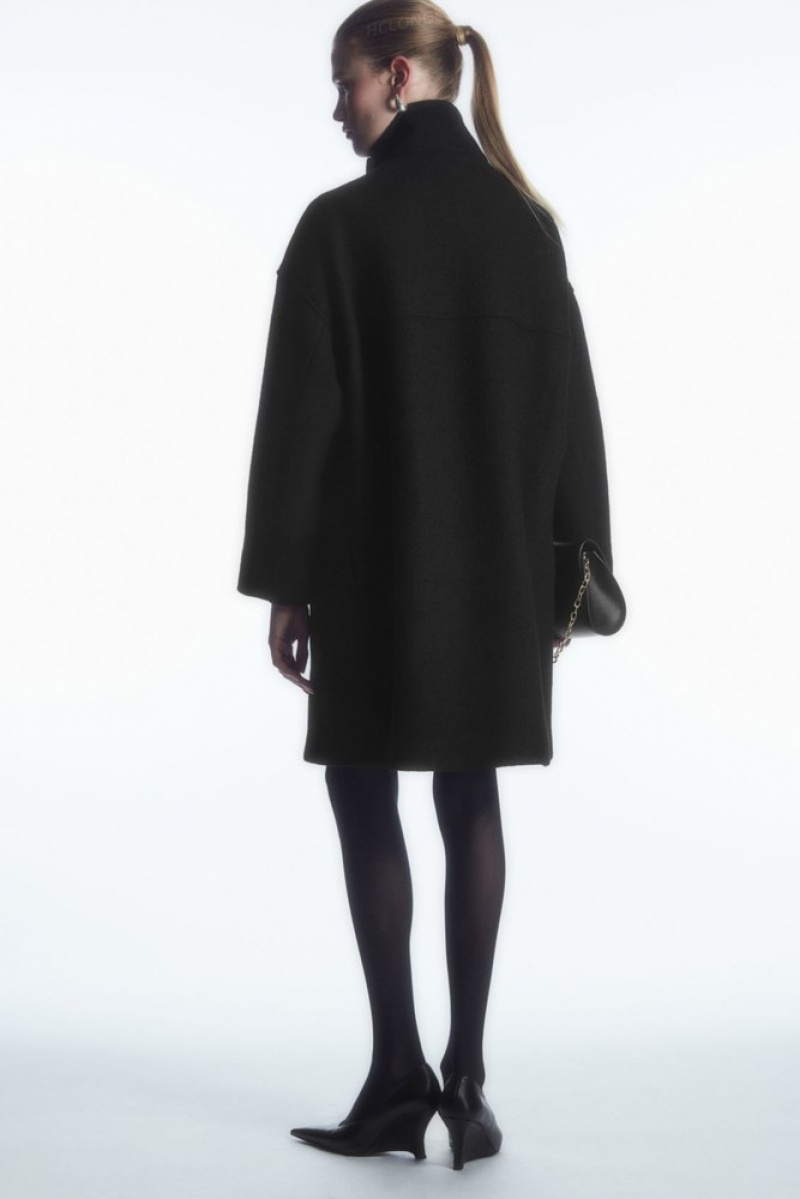 Black COS Funnel-Neck Boiled-Wool Coat | XY58-Y0GE