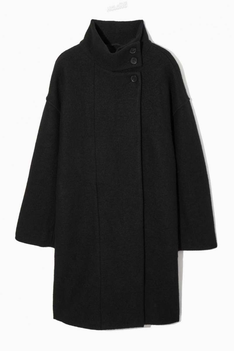 Black COS Funnel-Neck Boiled-Wool Coat | XY58-Y0GE