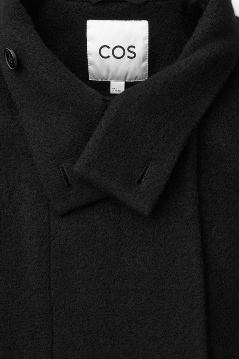 Black COS Funnel-Neck Boiled-Wool Coat | XY58-Y0GE