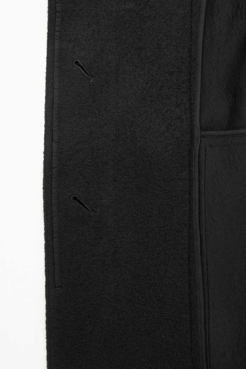 Black COS Funnel-Neck Boiled-Wool Coat | XY58-Y0GE