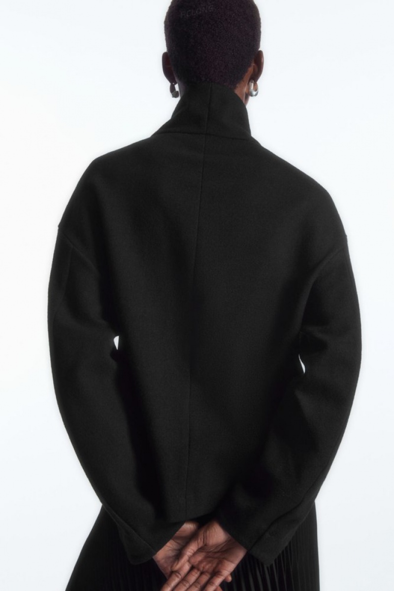 Black COS Funnel-Neck Boiled Wool Top | NV29-V0YI