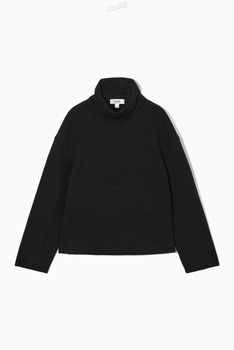 Black COS Funnel-Neck Boiled Wool Top | NV29-V0YI