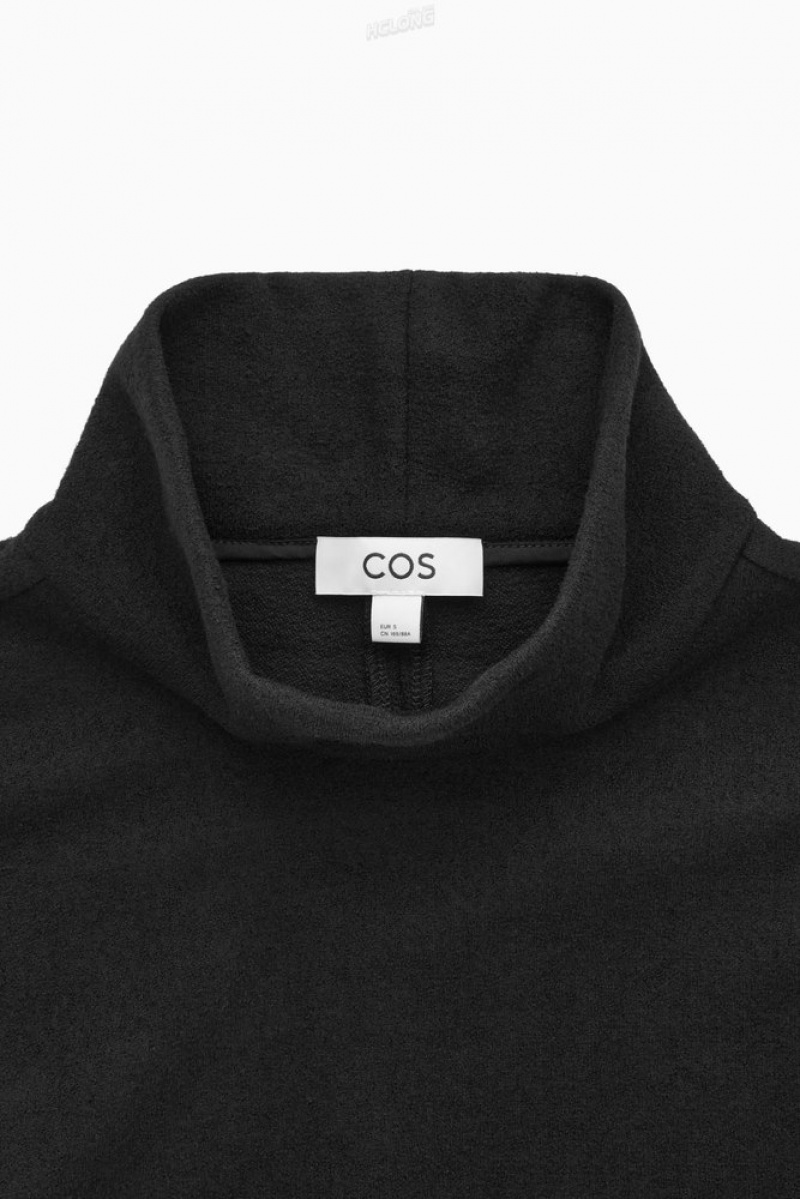 Black COS Funnel-Neck Boiled Wool Top | NV29-V0YI