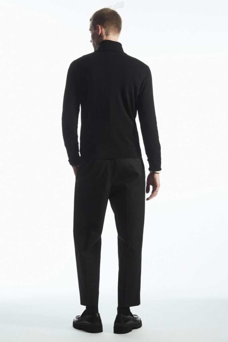 Black COS Funnel-Neck Wool Half-Zip Jumper | XL88-B3YG