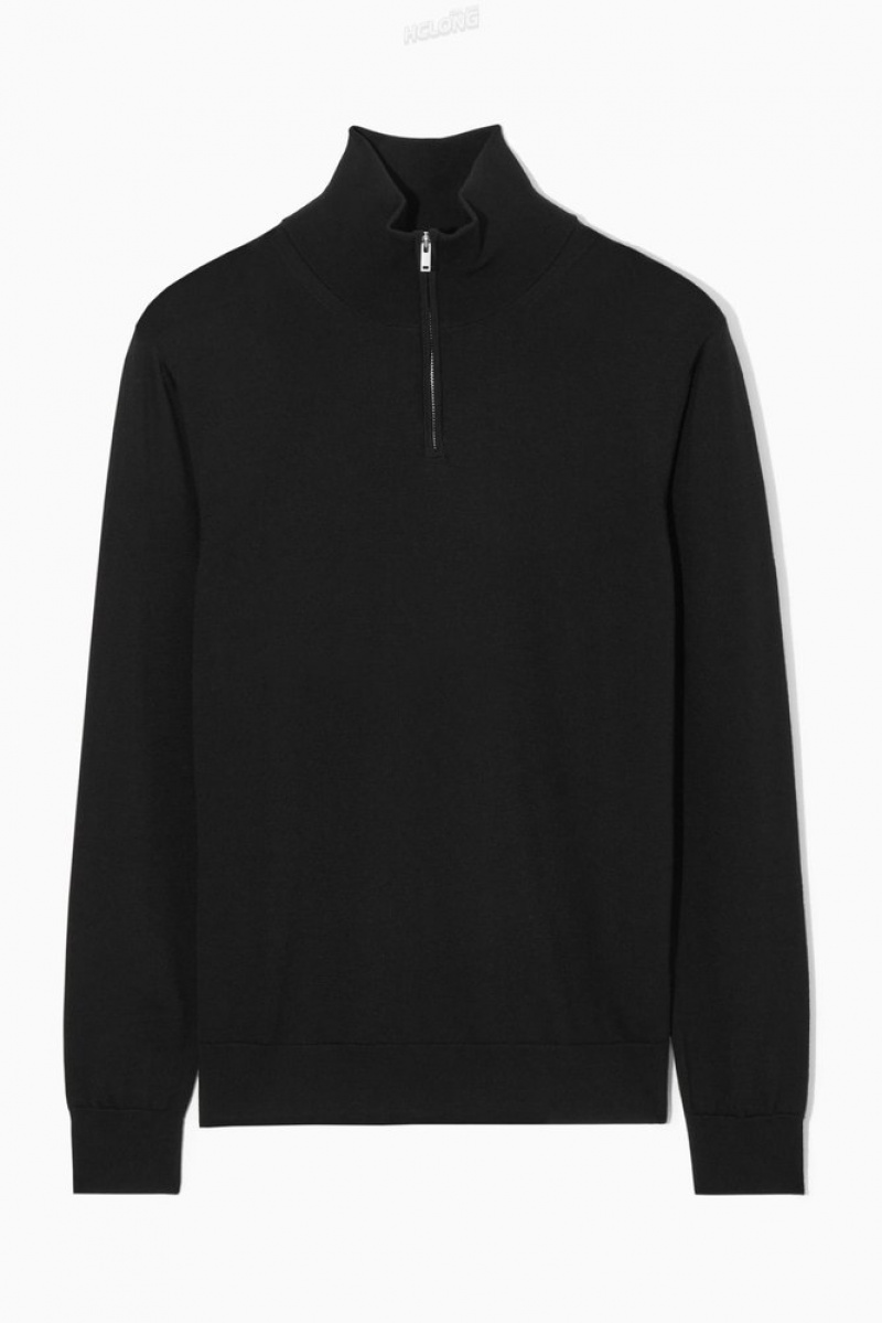 Black COS Funnel-Neck Wool Half-Zip Jumper | XL88-B3YG