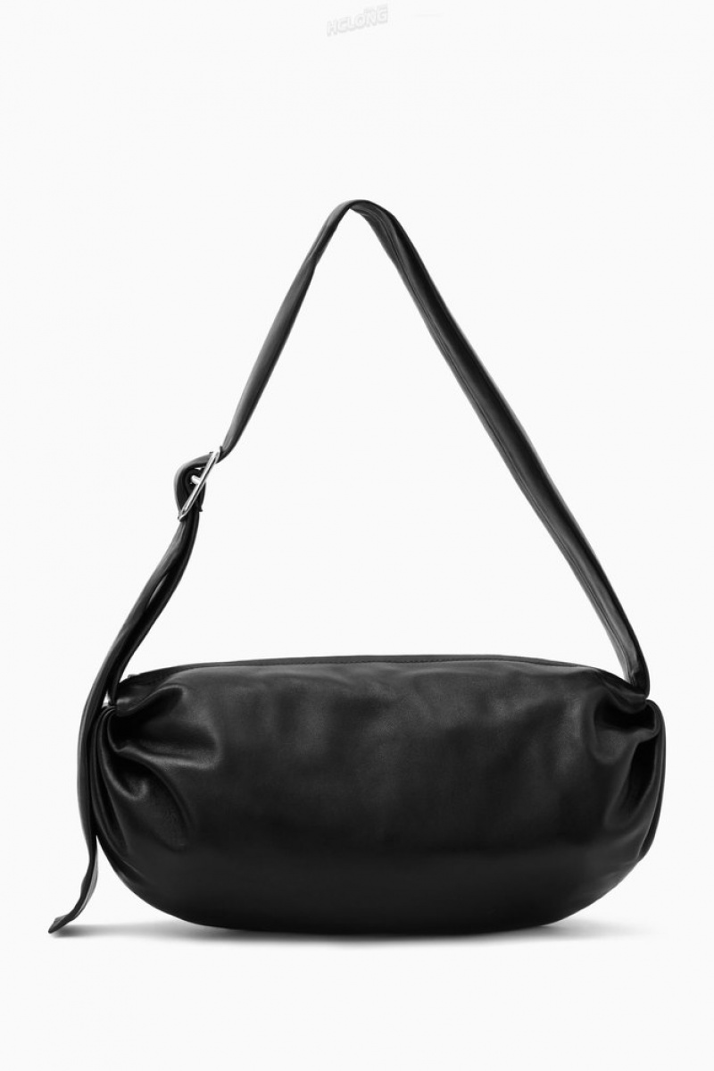 Black COS Gathered Crossbody - Leather | RI19-Z8SR