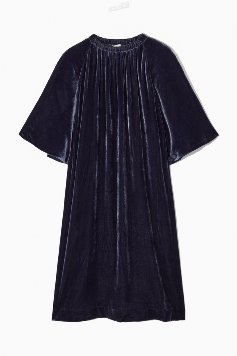 Black COS Gathered Silk-Blend Velvet Midi Dress | TT13-Q2HS