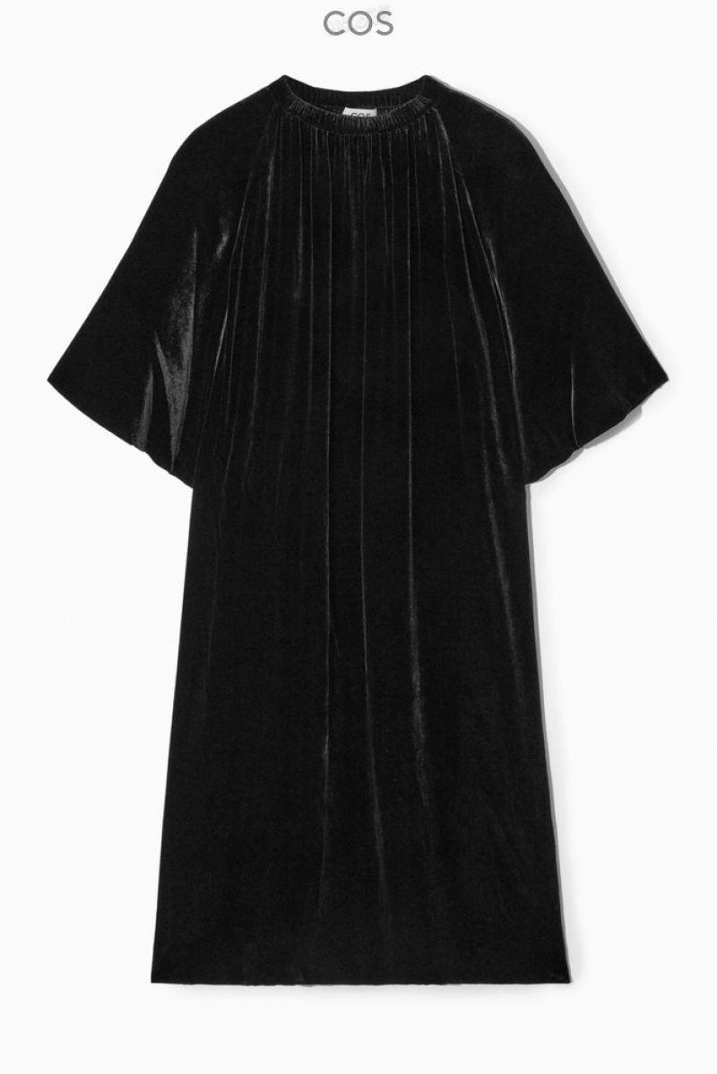 Black COS Gathered Silk-Blend Velvet Midi Dress | NX03-T3NZ