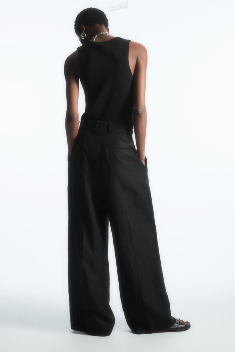 Black COS High-Waisted Wide-Leg Pants | YA28-G4WO