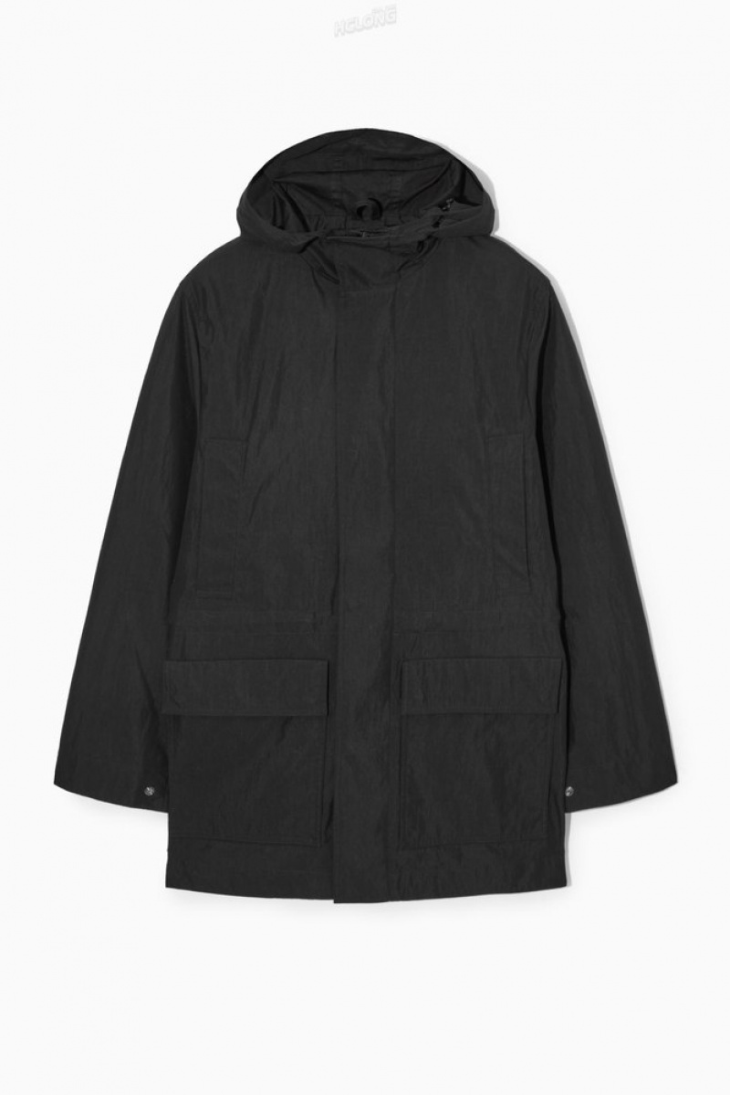 Black COS Hooded Nylon Parka | AE24-M5HG