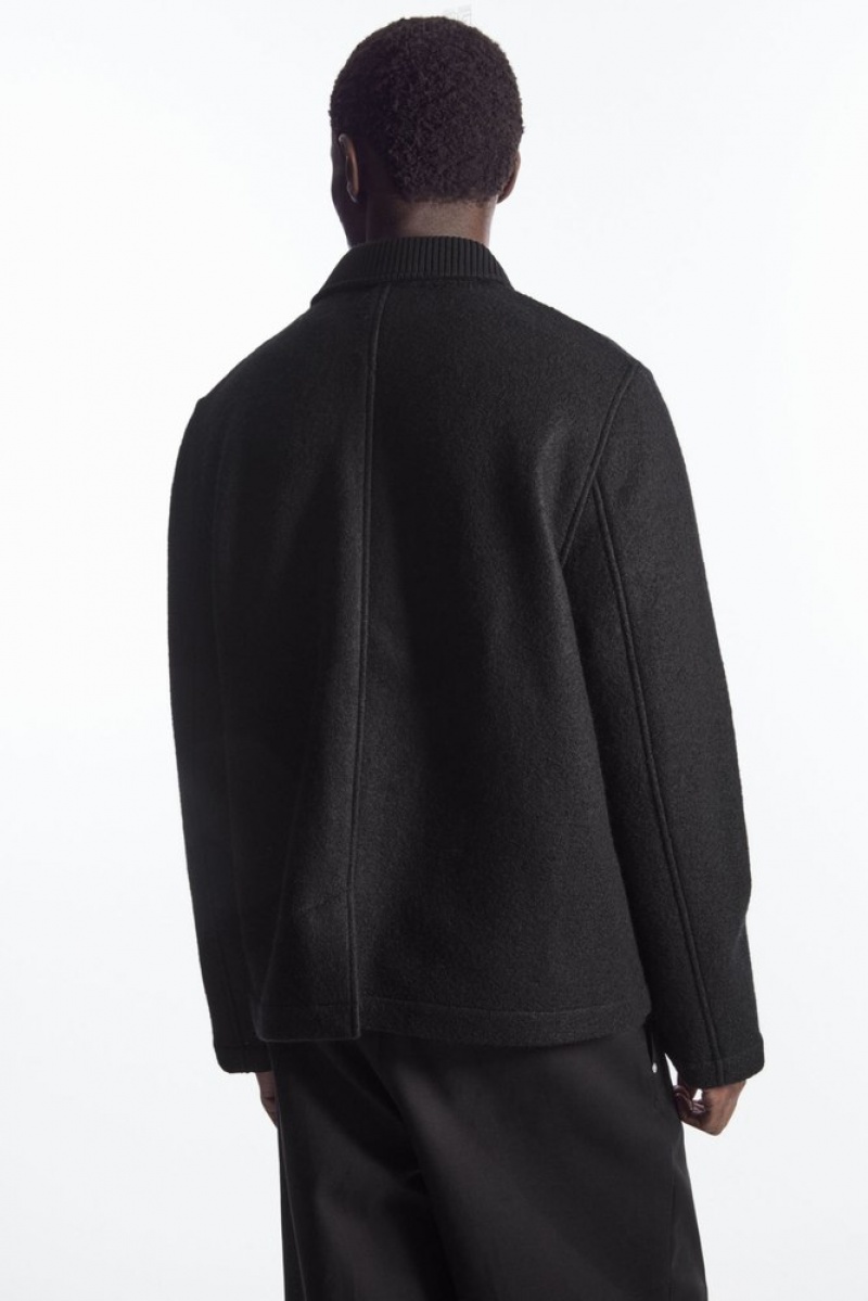 Black COS Knitted-Collar Workwear Jacket | IR43-Z7DL