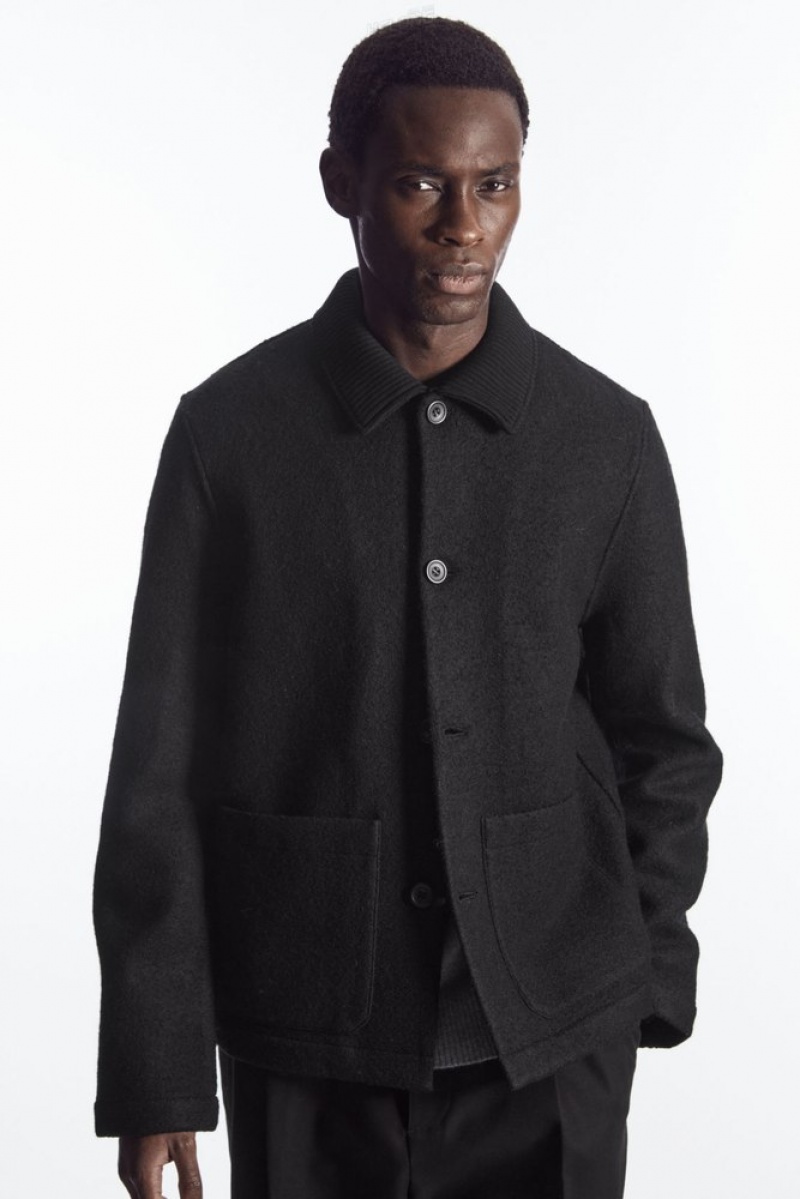 Black COS Knitted-Collar Workwear Jacket | IR43-Z7DL