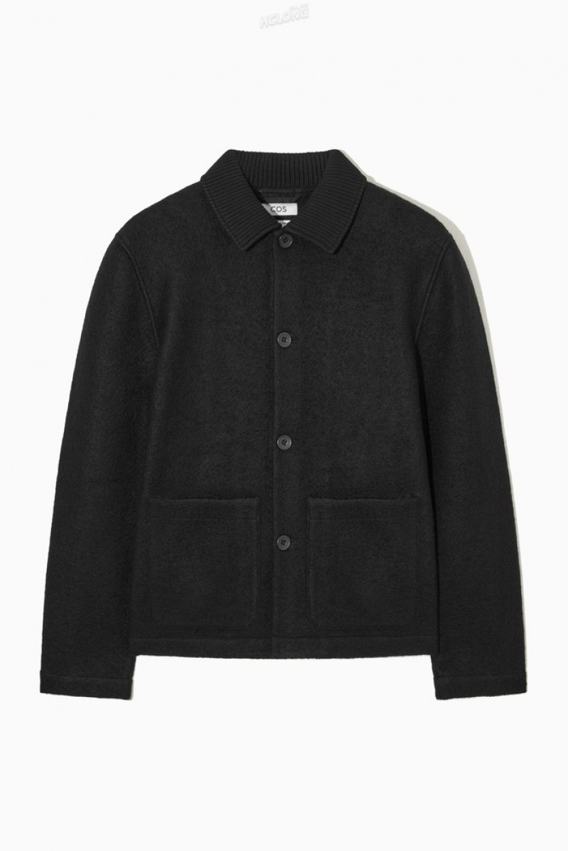 Black COS Knitted-Collar Workwear Jacket | IR43-Z7DL