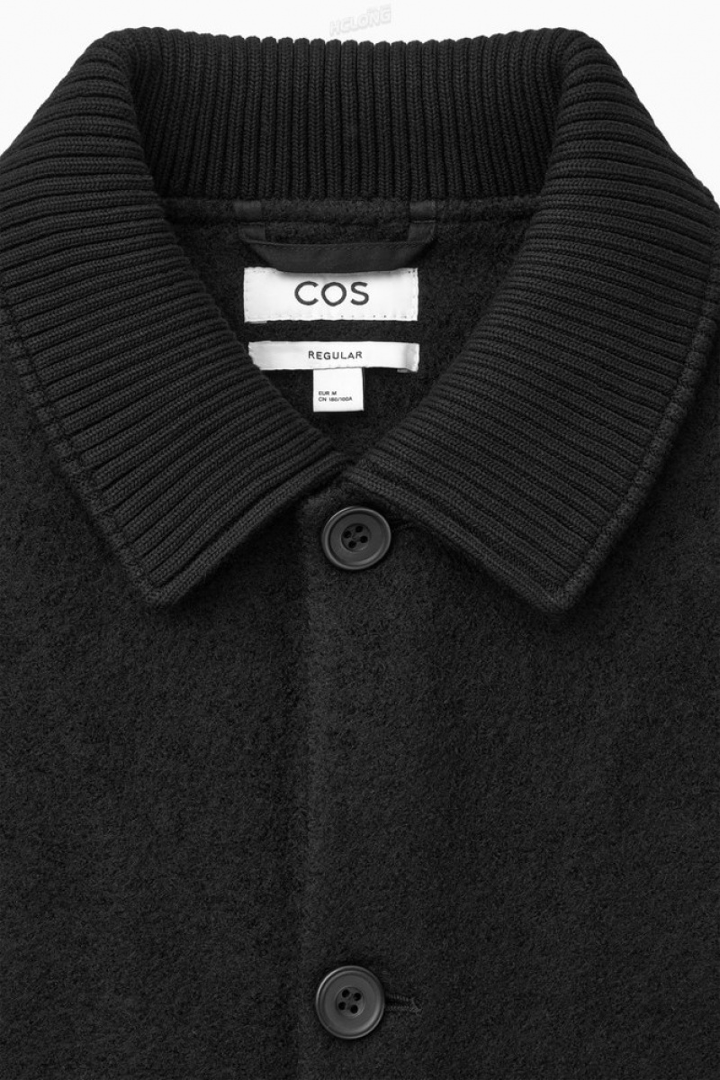 Black COS Knitted-Collar Workwear Jacket | IR43-Z7DL