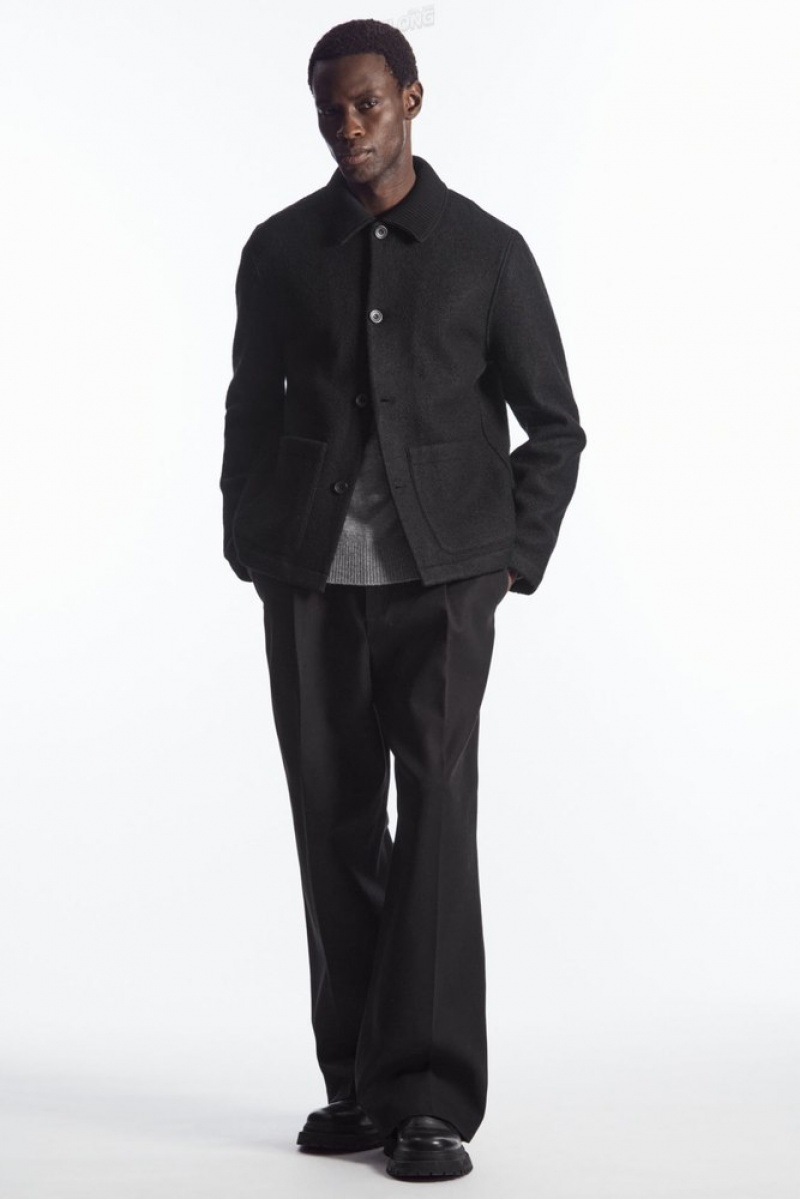 Black COS Knitted-Collar Workwear Jacket | IR43-Z7DL