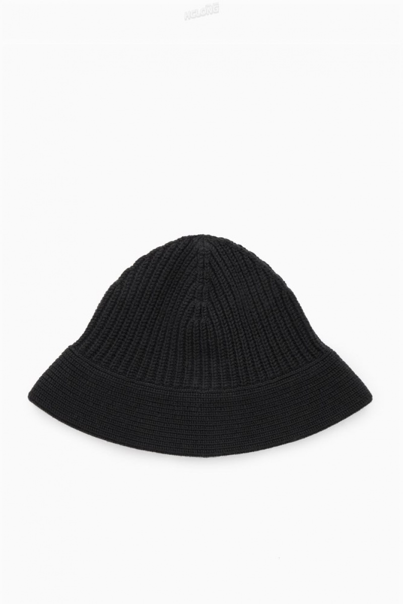 Black COS Knitted Merino Wool Bucket Hat | DT05-P6PL