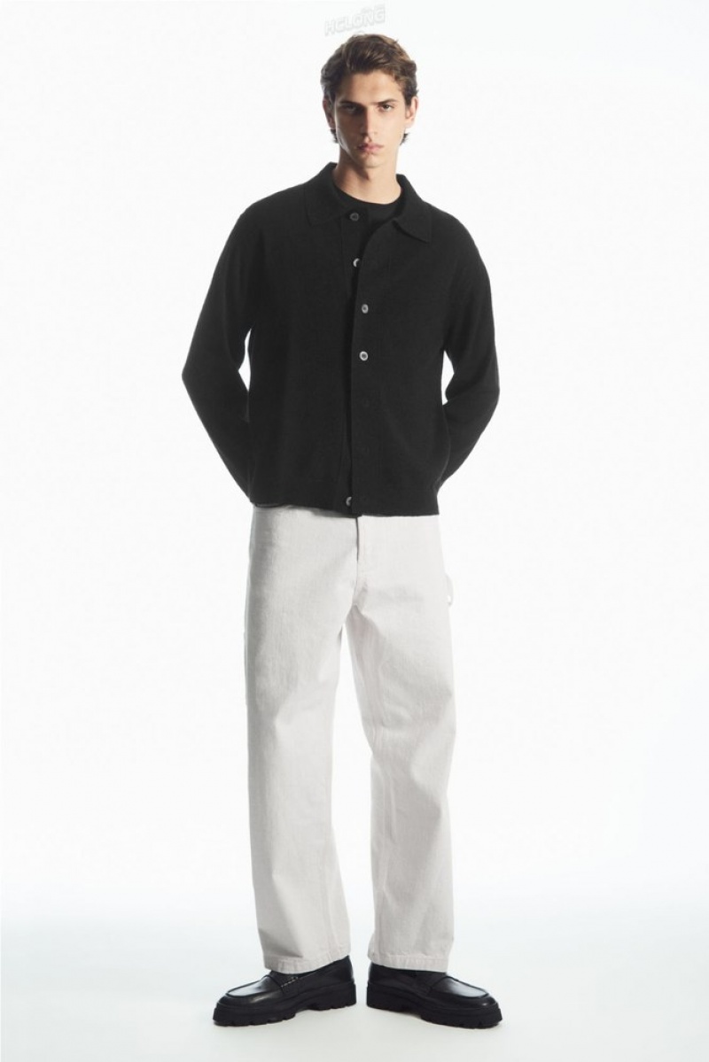 Black COS Knitted Textured Overshirt | QP10-N8LK