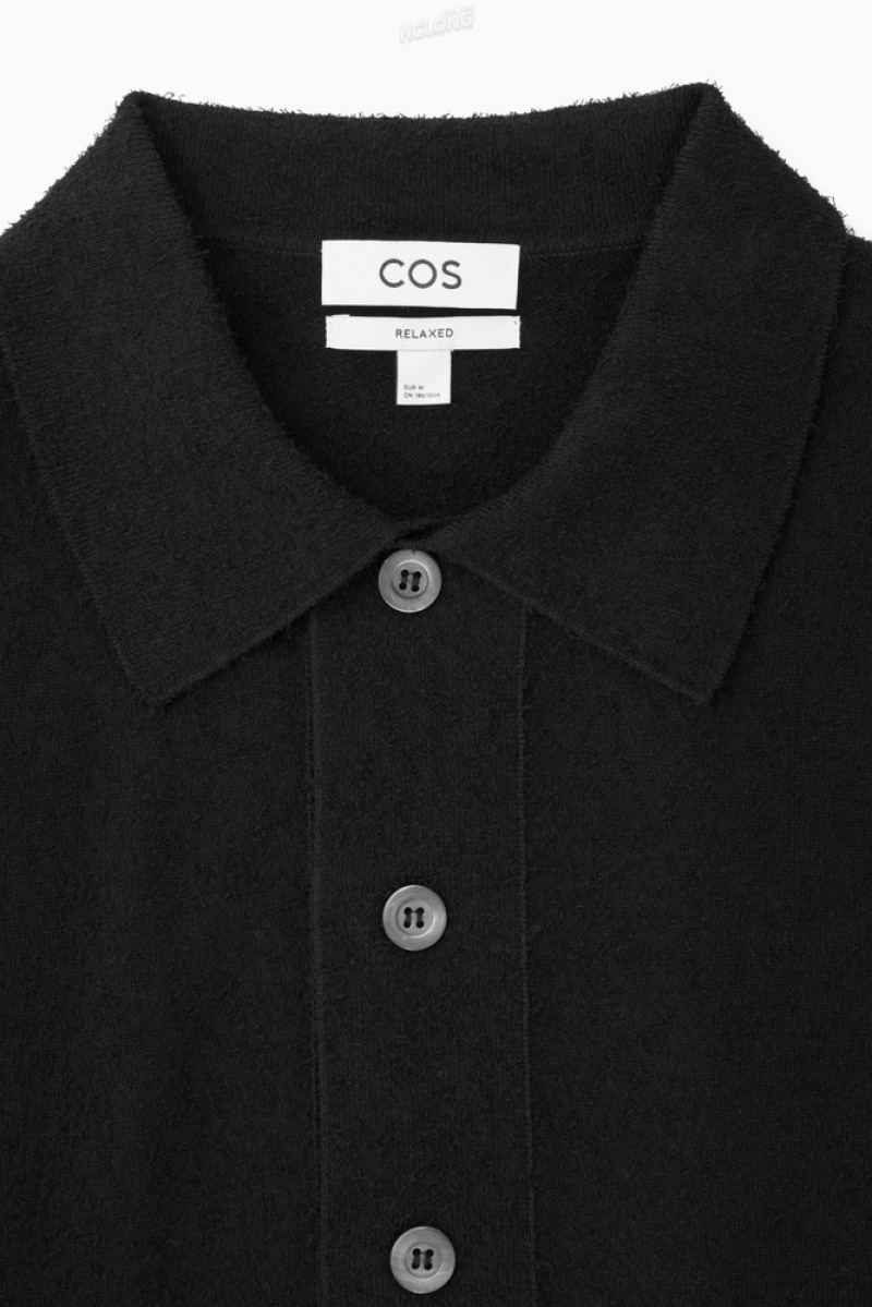 Black COS Knitted Textured Overshirt | QP10-N8LK