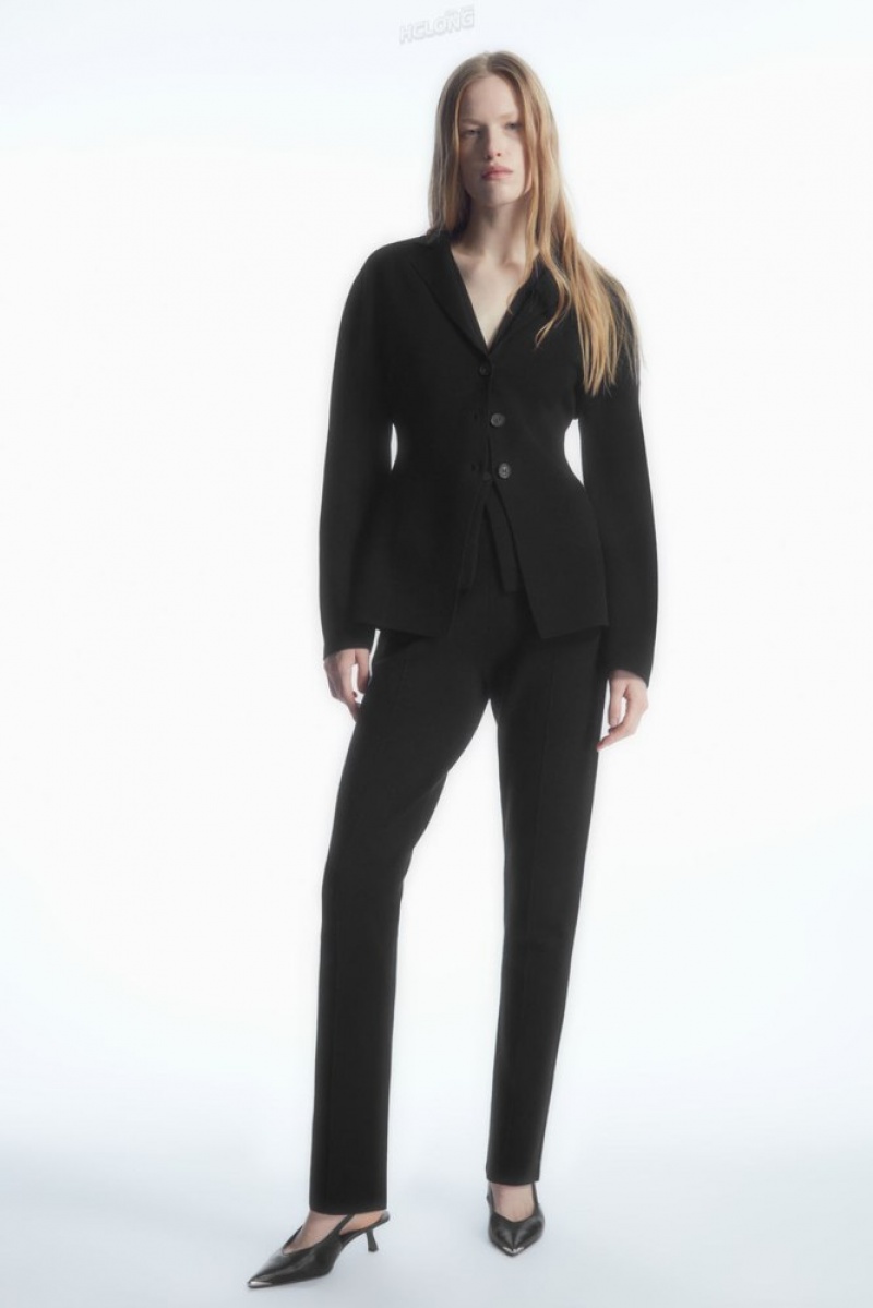 Black COS Knitted Waisted Blazer | JT46-S6ET