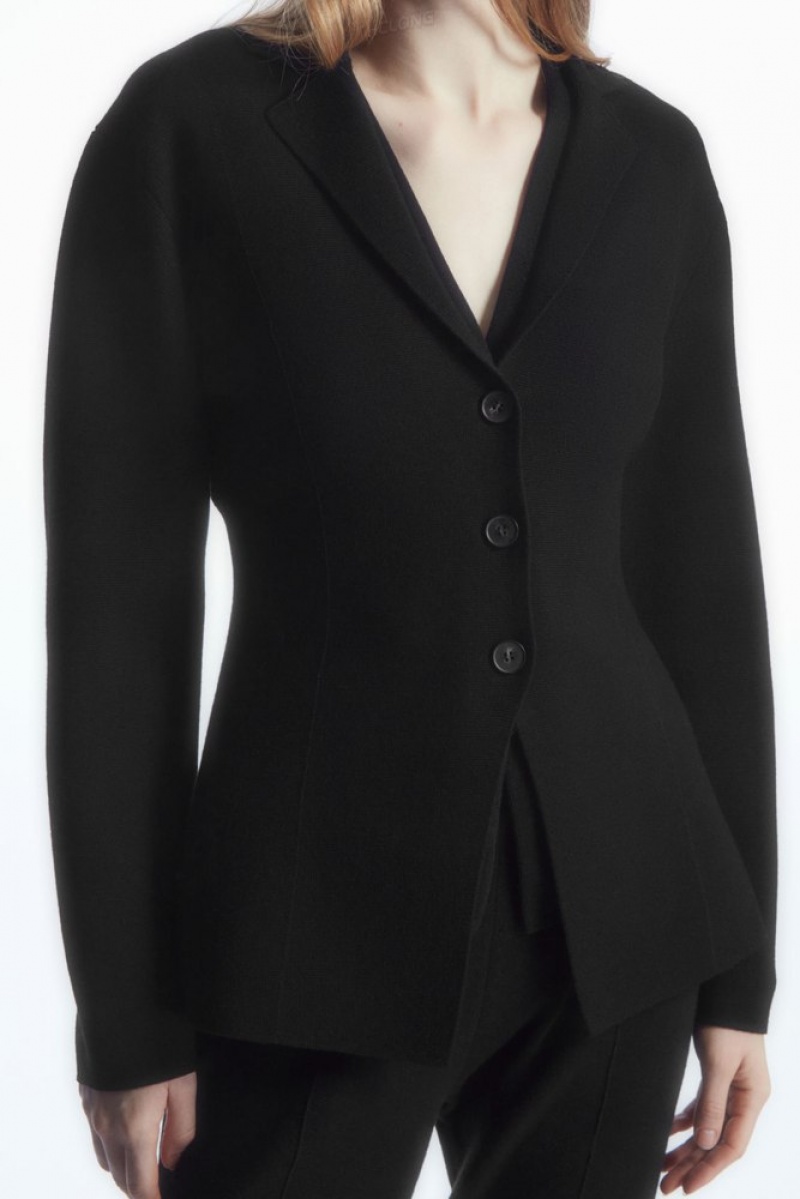 Black COS Knitted Waisted Blazer | JT46-S6ET