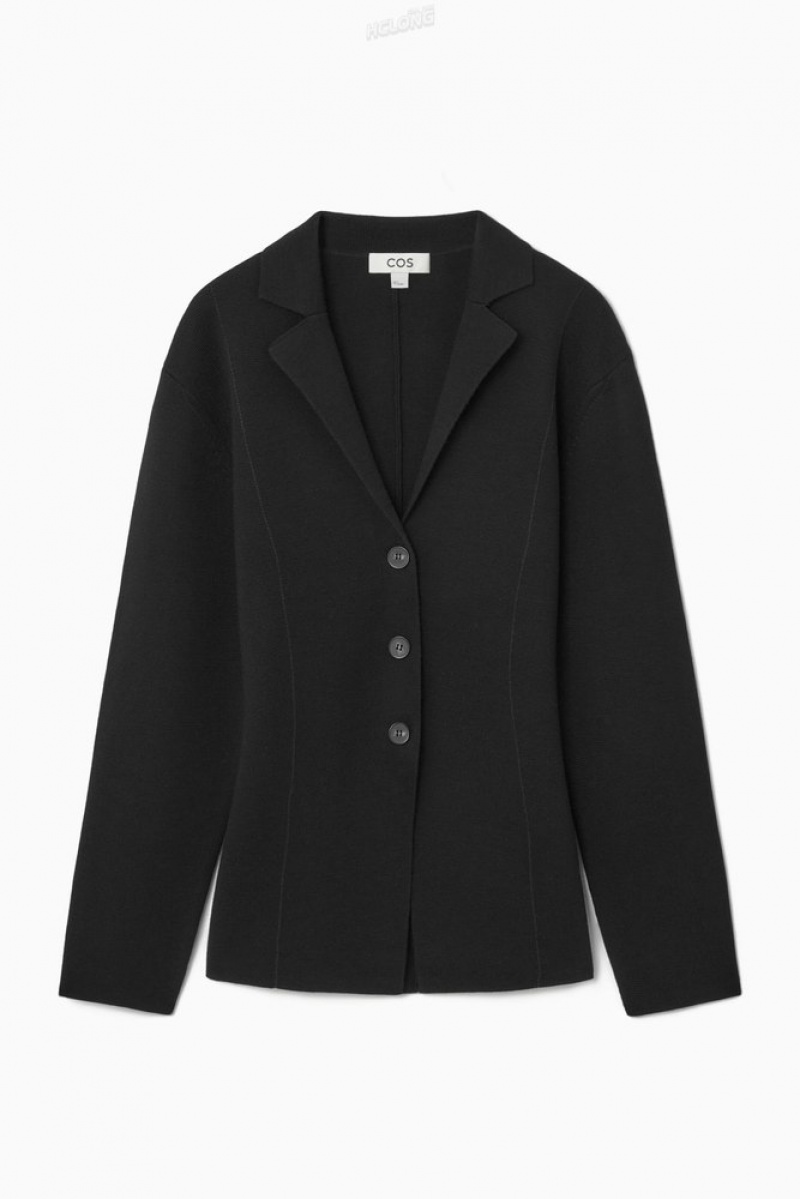 Black COS Knitted Waisted Blazer | JT46-S6ET